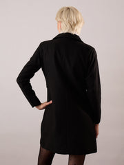 Women Black Tweed Longline Blazer-SFJCKT60354