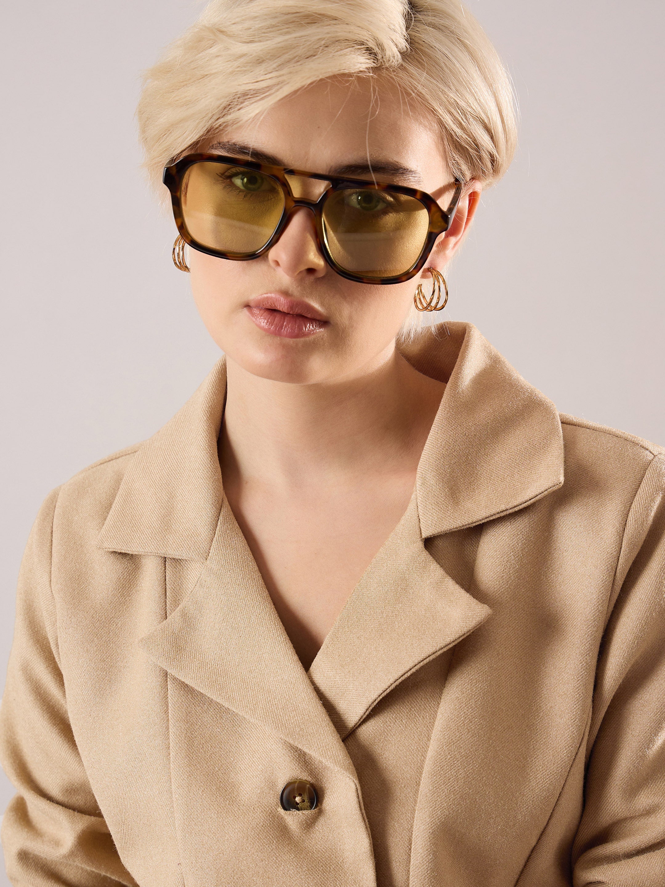 Women Beige Tweed Longline Blazer-SFJCKT60355