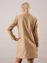 Women Beige Tweed Longline Blazer-SFJCKT60355