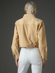 Women Light Beige Corduroy Boxy Crop Jacket-SFJCKT60358