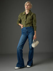Women Olive Corduroy Boxy Crop Jacket-SFJCKT60359