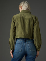 Women Olive Corduroy Boxy Crop Jacket-SFJCKT60359