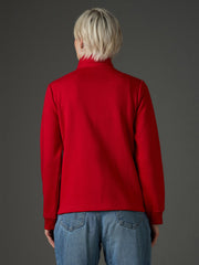 Women Red Fleece Front Zipper Regular Fit Jacket-SFJCKT60360