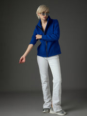 Women Royal Blue Fleece Front Zipper Jacket-SFJCKT60361
