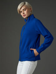 Women Royal Blue Fleece Front Zipper Jacket-SFJCKT60361