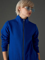Women Royal Blue Fleece Front Zipper Jacket-SFJCKT60361