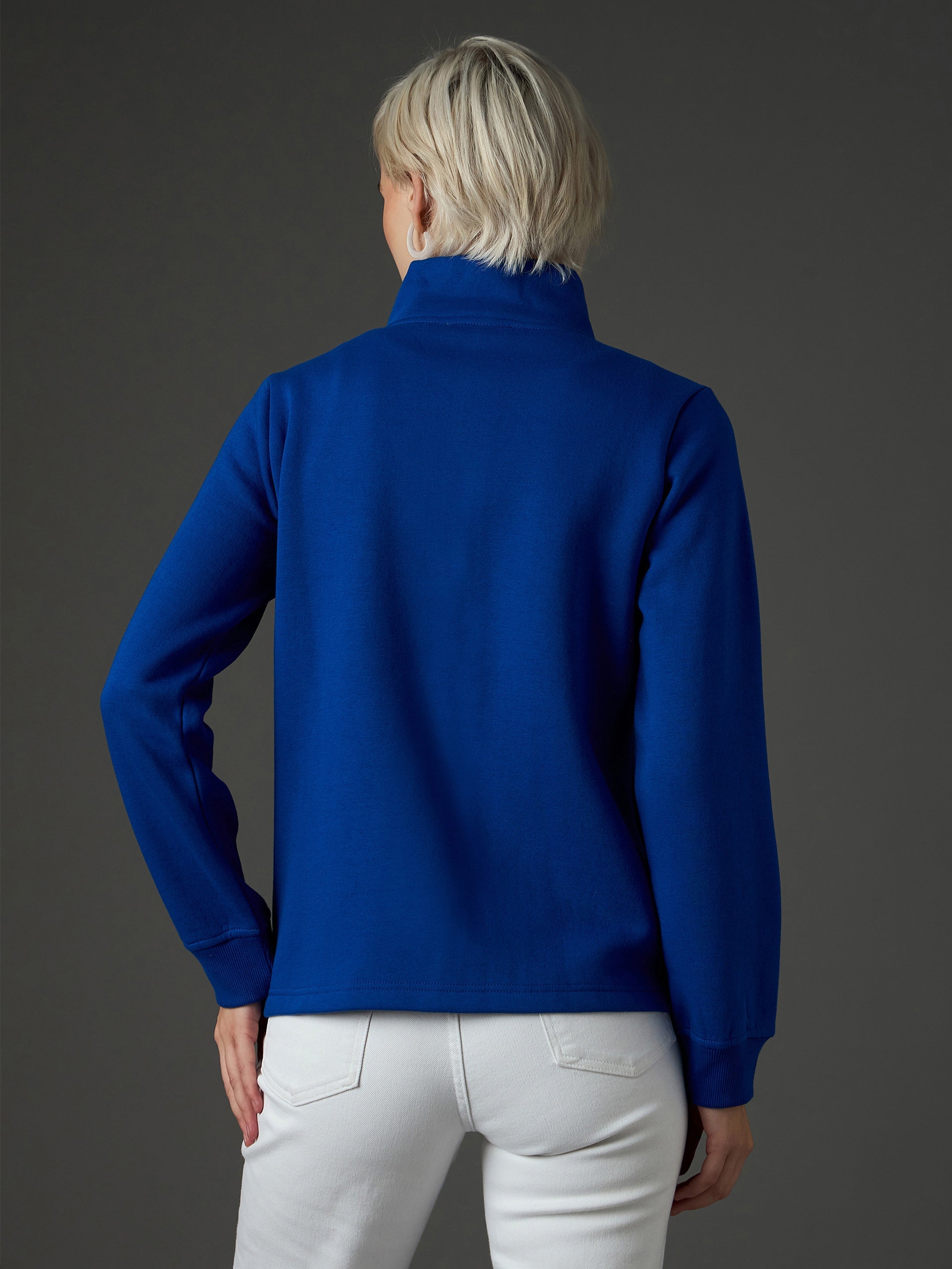 Women Royal Blue Fleece Front Zipper Jacket-SFJCKT60361