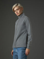 Women Dark Grey Fleece Front Zipper Jacket-SFJCKT60363