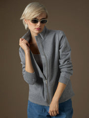Women Dark Grey Fleece Front Zipper Jacket-SFJCKT60363