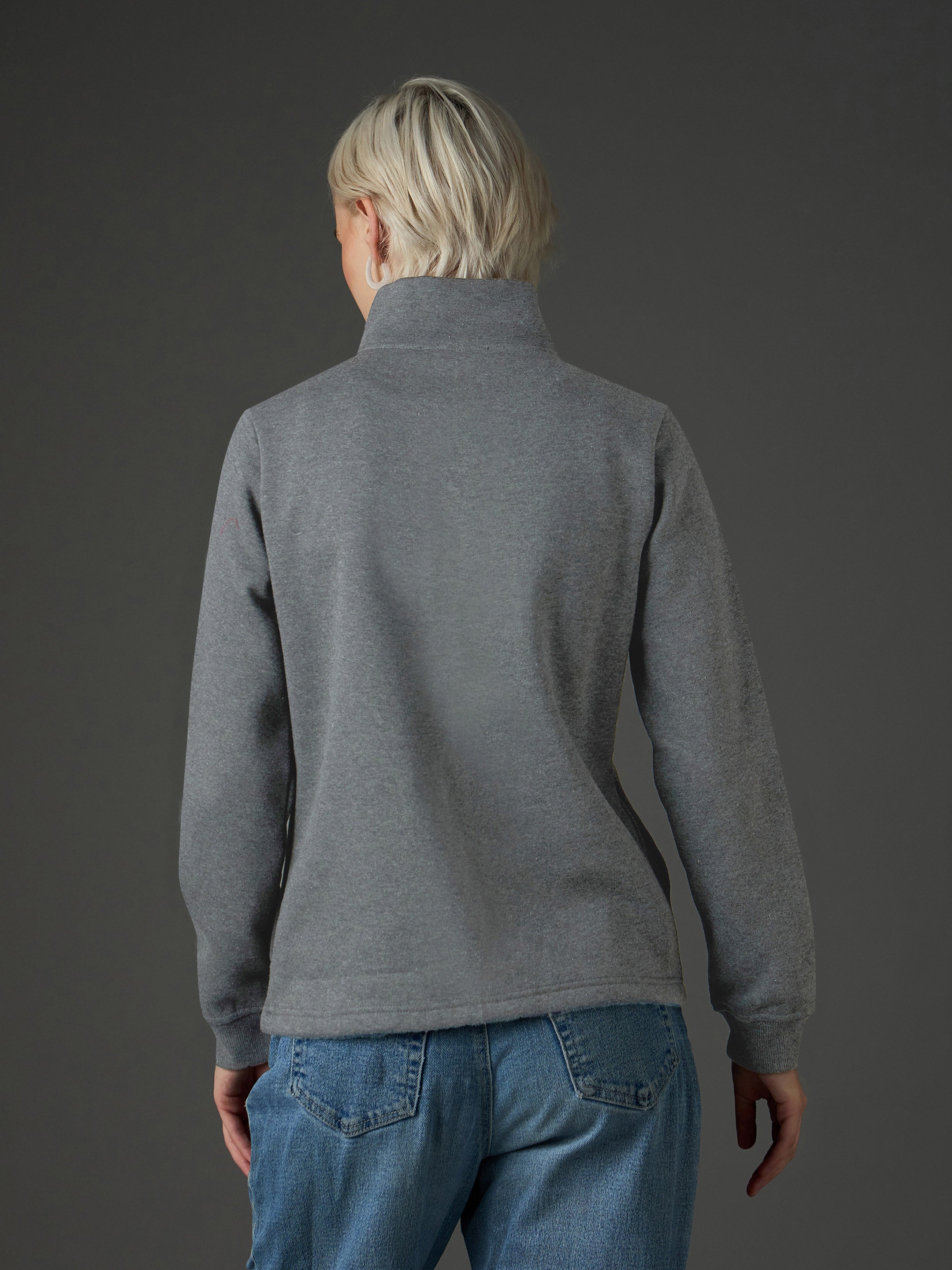 Women Dark Grey Fleece Front Zipper Jacket-SFJCKT60363
