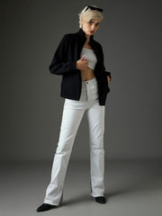 Women Black Fleece Front Zipper Jacket-SFJCKT60364