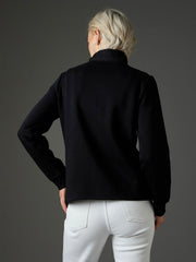 Women Black Fleece Front Zipper Jacket-SFJCKT60364