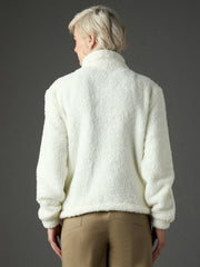 Women White Drawstring Faux Fur Jacket-SFJCKT60366