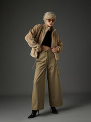 Women Beige Drawstring Faux Fur Jacket-SFJCKT60367