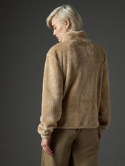 Women Beige Drawstring Faux Fur Jacket-SFJCKT60367