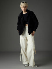 Women Black Faux Fur Oversized Jacket-SFJCKT60368