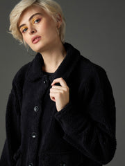 Women Black Faux Fur Oversized Jacket-SFJCKT60368