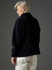 Women Black Faux Fur Oversized Jacket-SFJCKT60368