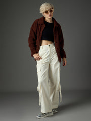 Women Brown Faux Fur Oversized Jacket-SFJCKT60369