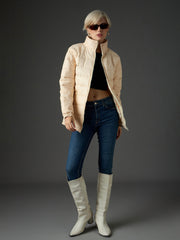 Women Peach High Neck Horizontal Quilt Puffer Jacket-SFJCKT60370
