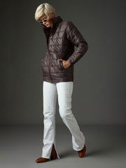 Women Brown High Neck Horizontal Quilt Puffer Jacket-SFJCKT60371