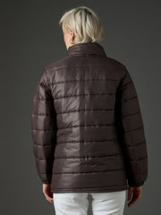 Women Brown High Neck Horizontal Quilt Puffer Jacket-SFJCKT60371
