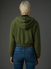 Women Olive Hooded Boxy Corduroy Crop Jacket-SFJCKT60372