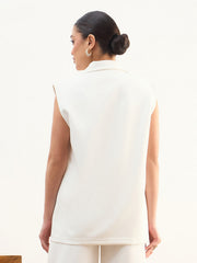 Women White Notch Collar Oversize Sleeveless Blazer