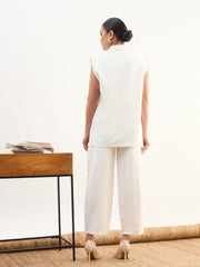 Women White Notch Collar Sleeveless Oversize Blazer With Slouchy Pant