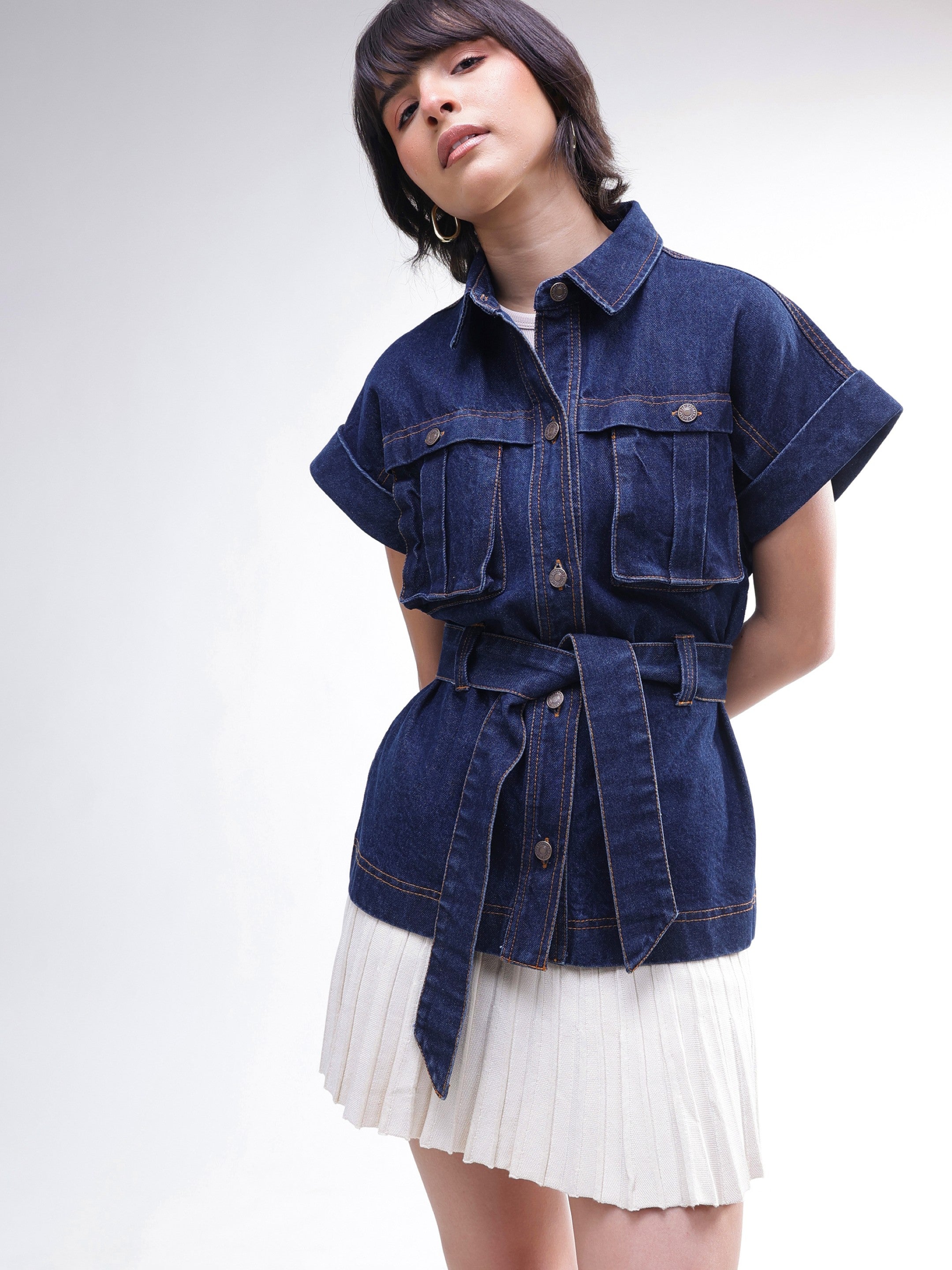 DesiQlo Navy Denim Front Box Pockets Gillet - Navy Blue