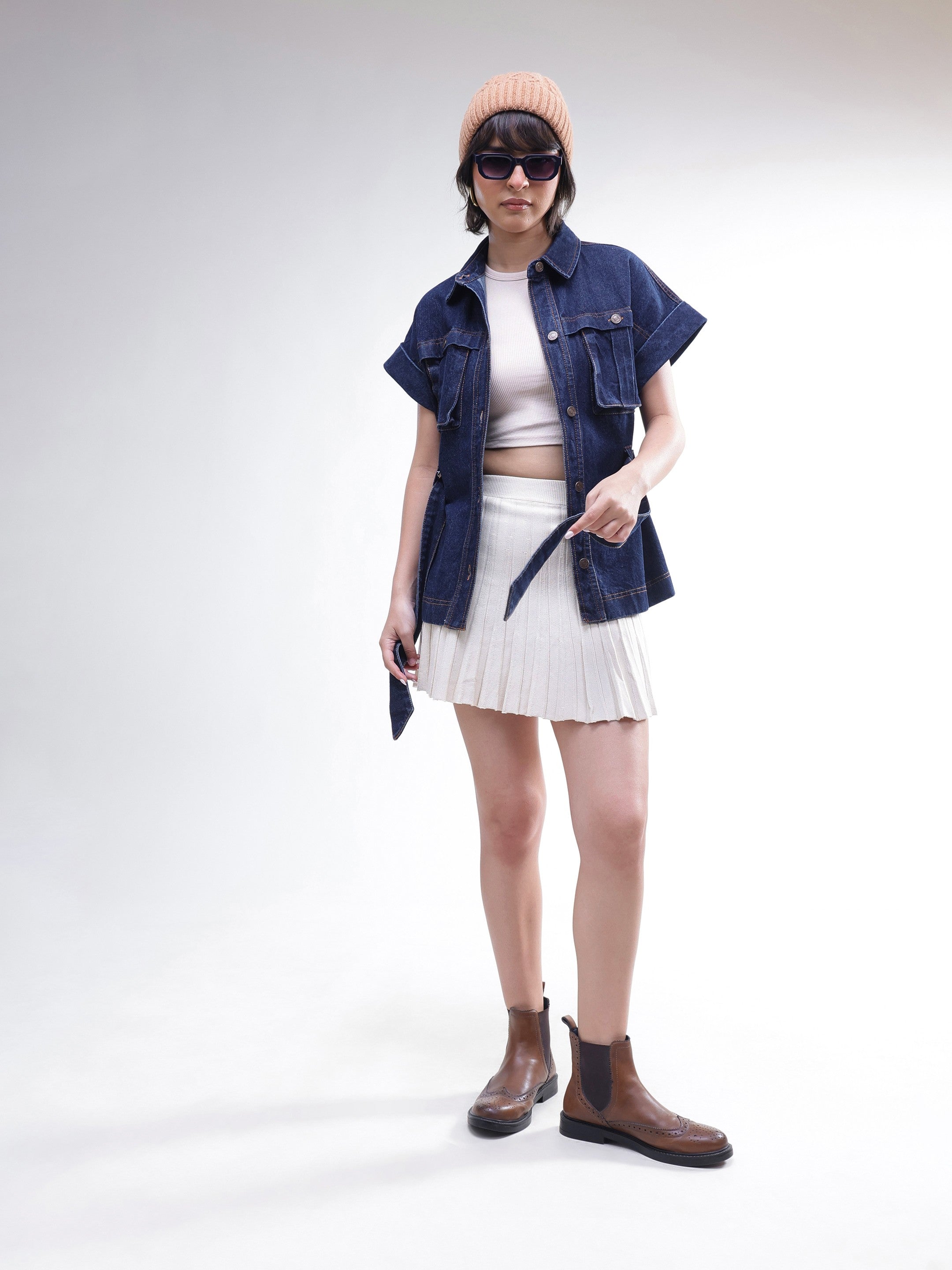 DesiQlo Navy Denim Front Box Pockets Gillet - Navy Blue