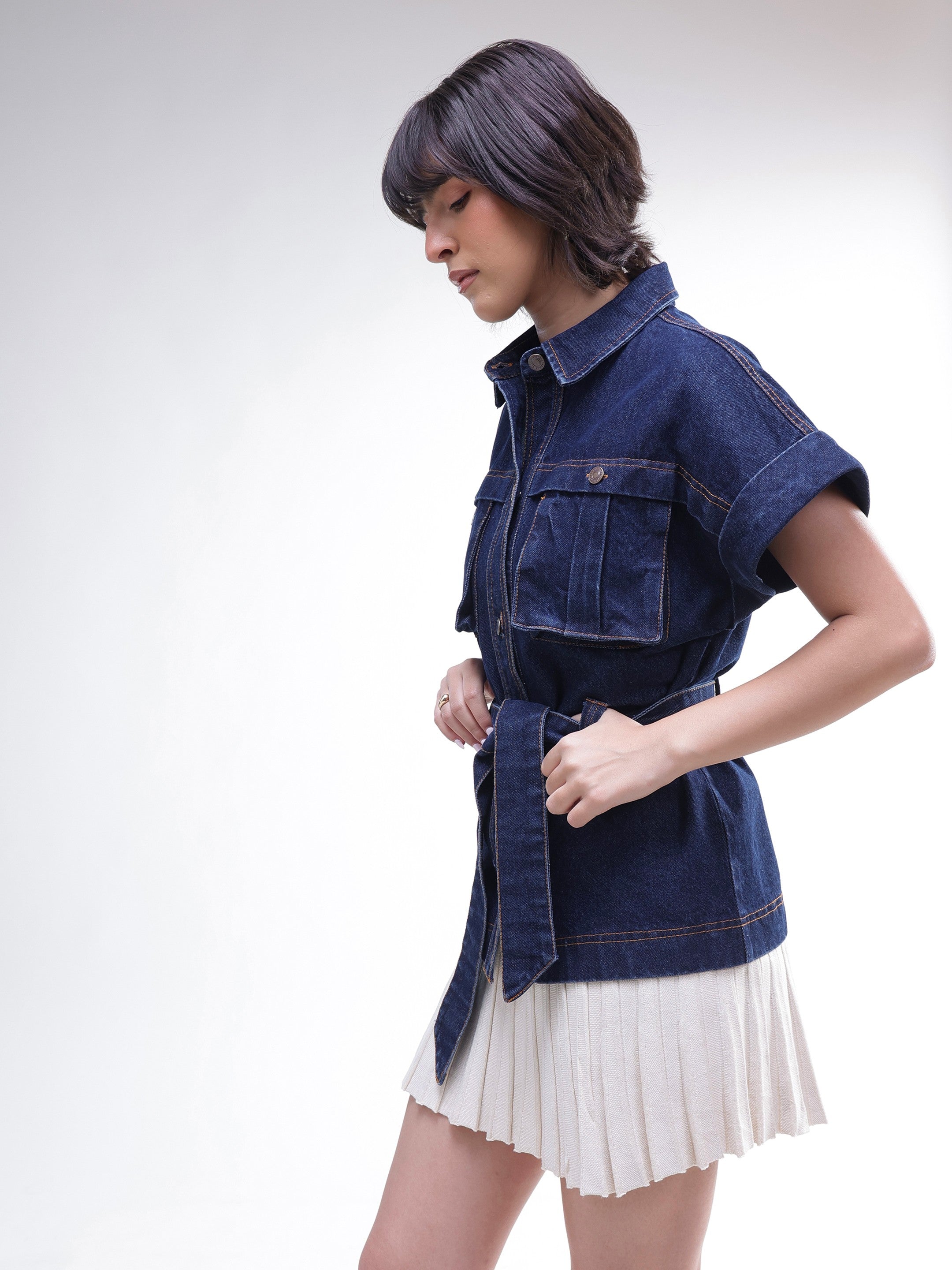 DesiQlo Navy Denim Front Box Pockets Gillet - Navy Blue