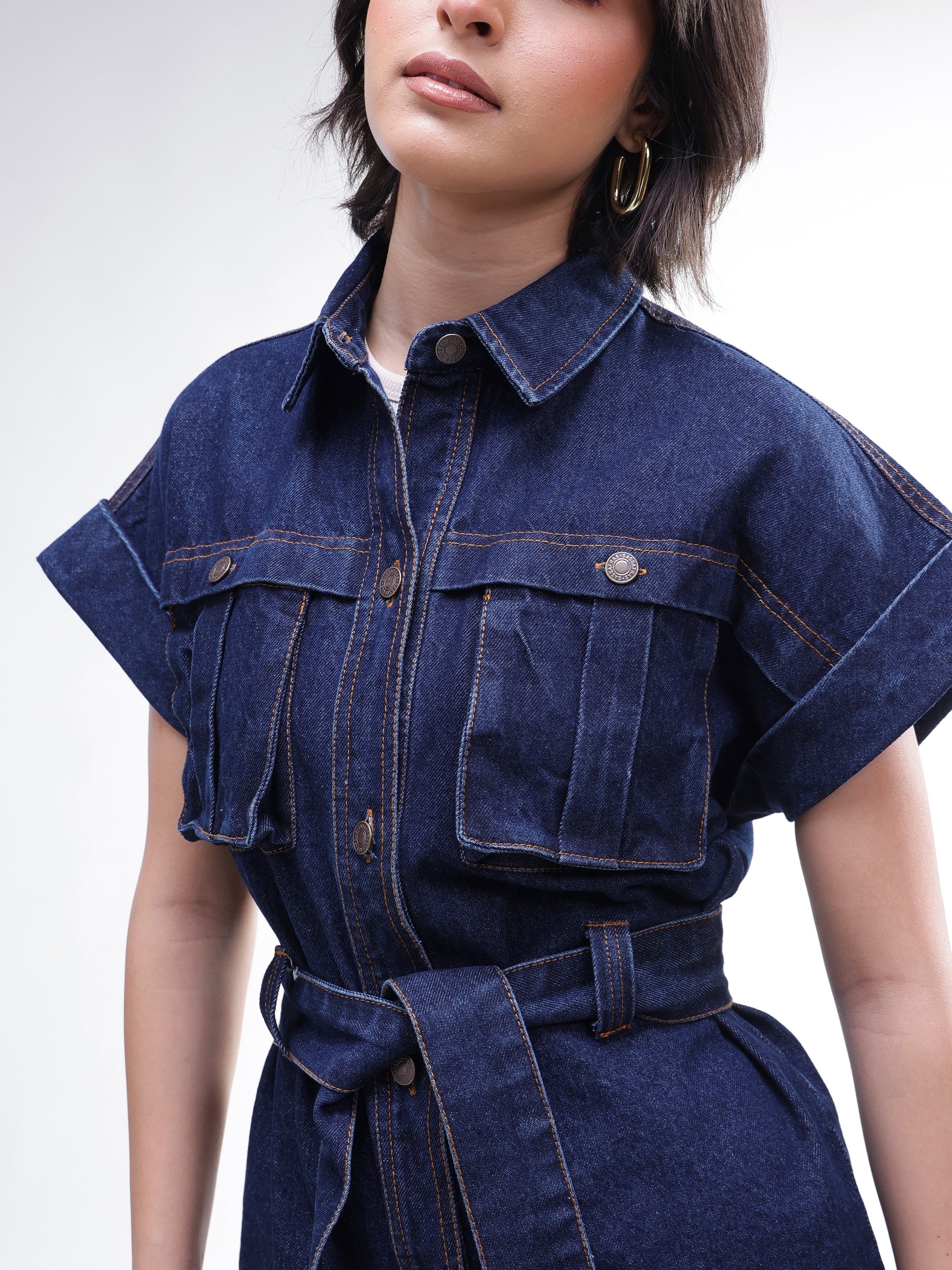 DesiQlo Navy Denim Front Box Pockets Gillet - Navy Blue