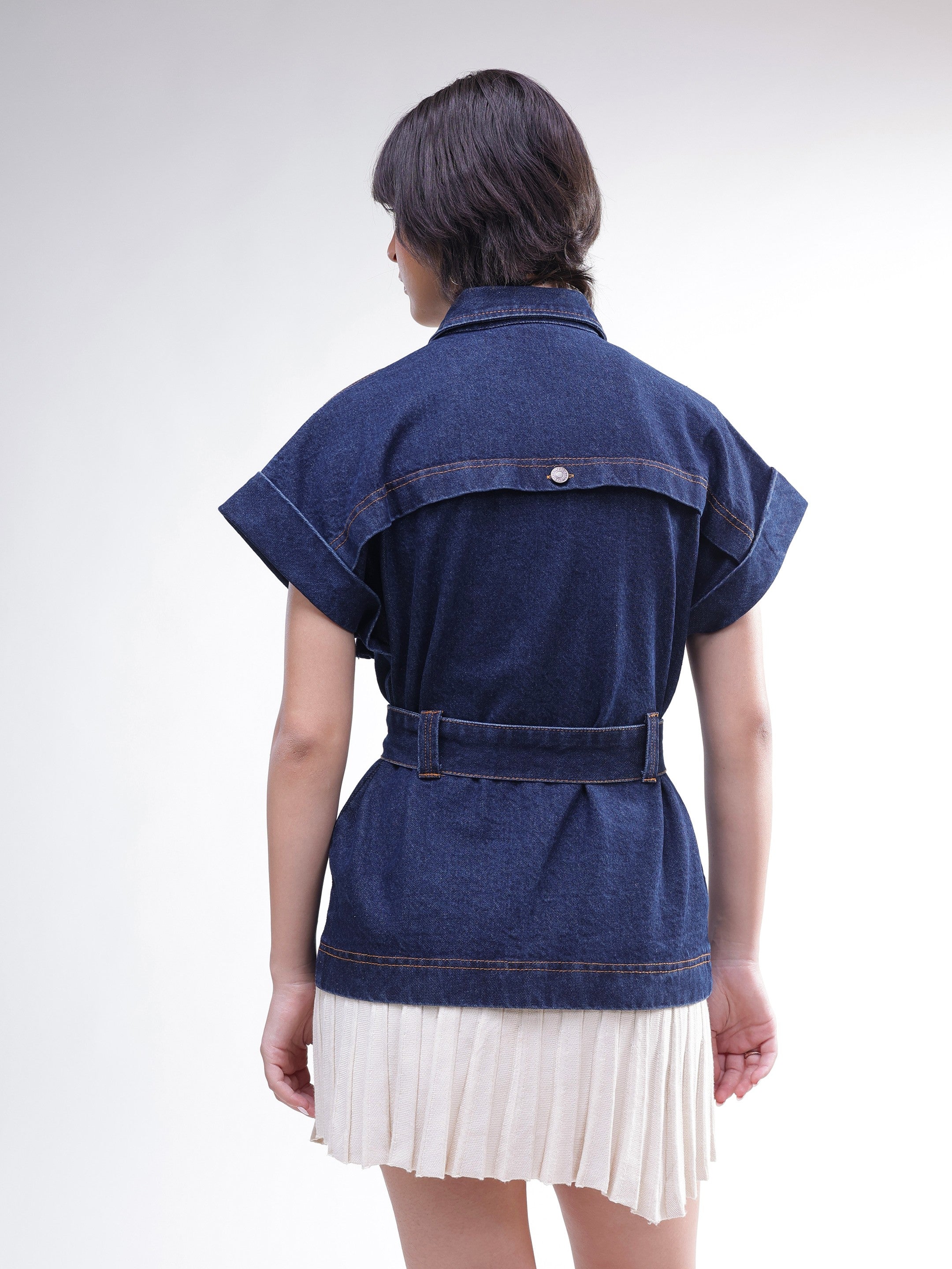 DesiQlo Navy Denim Front Box Pockets Gillet - Navy Blue