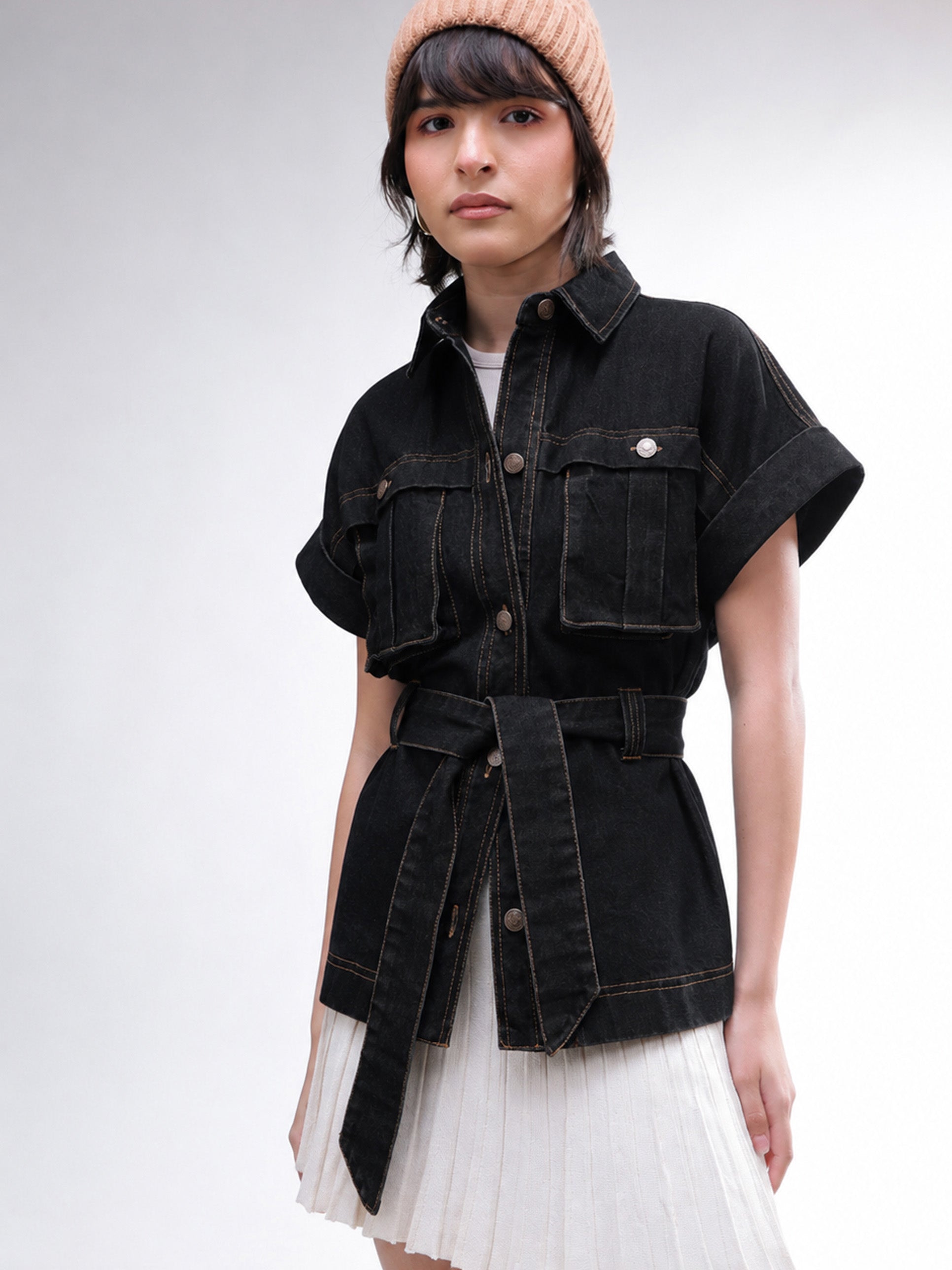 DesiQlo Black Denim Front Box Pockets Gillet - Black