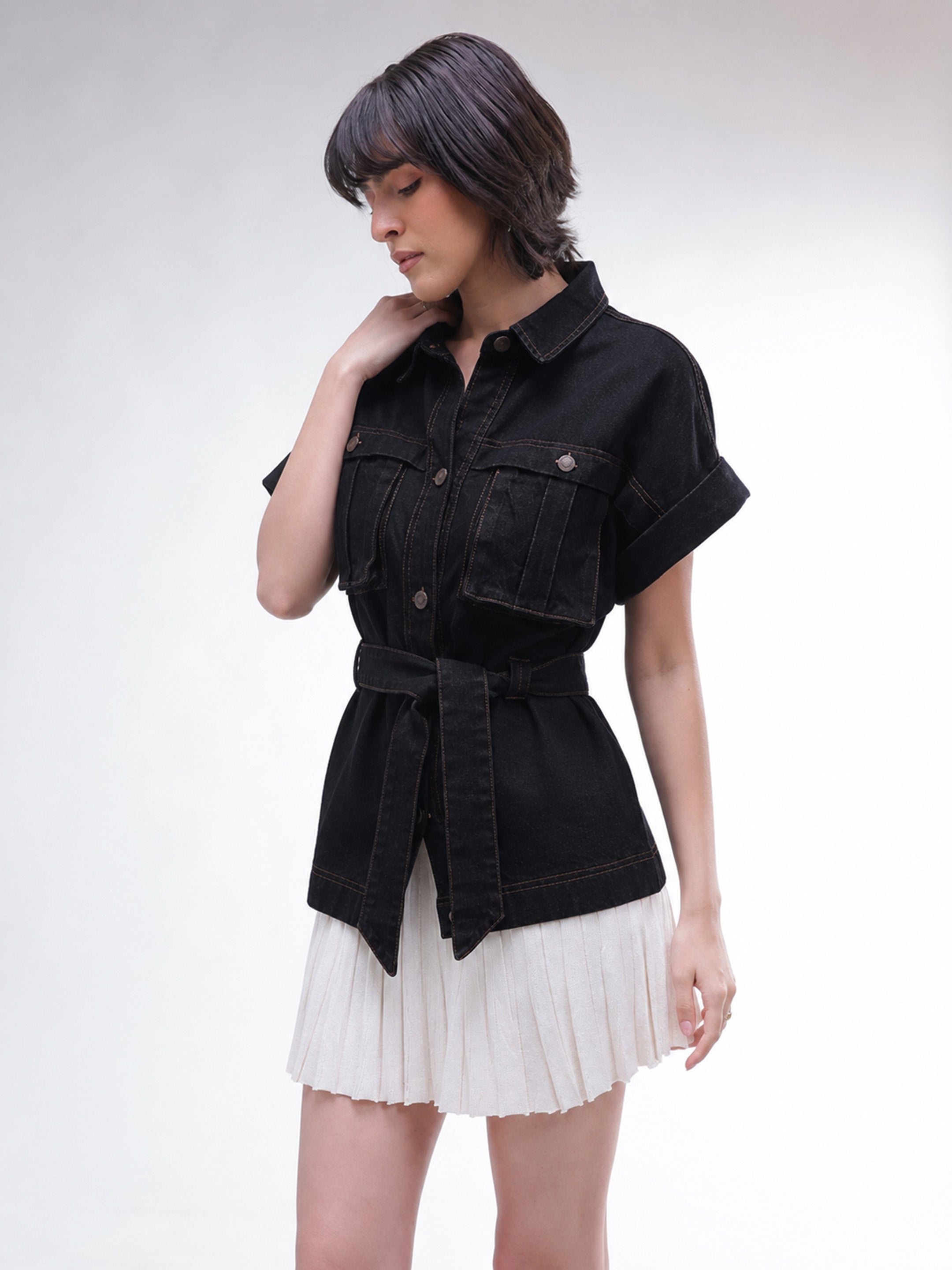 DesiQlo Black Denim Front Box Pockets Gillet - Black