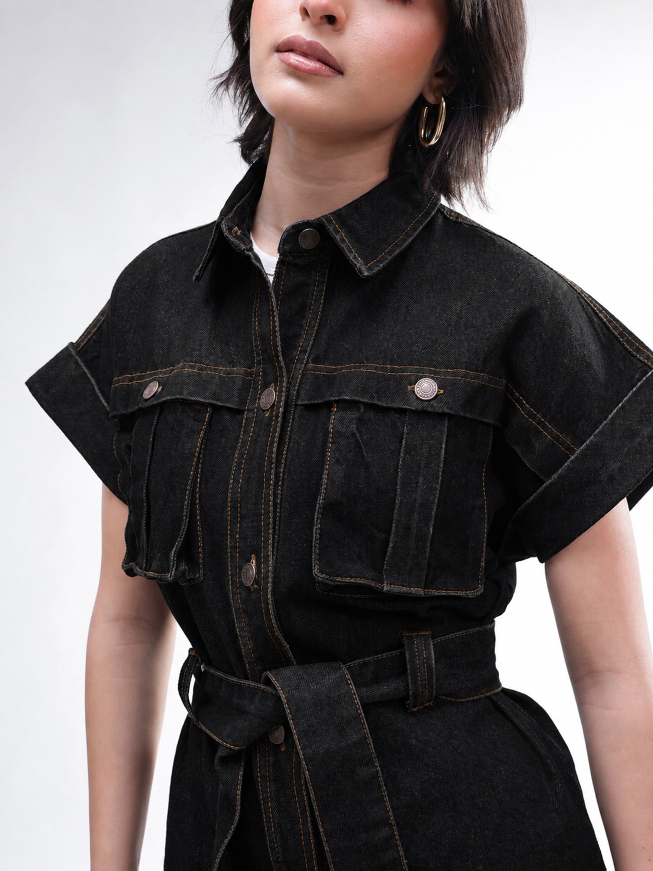 DesiQlo Black Denim Front Box Pockets Gillet - Black