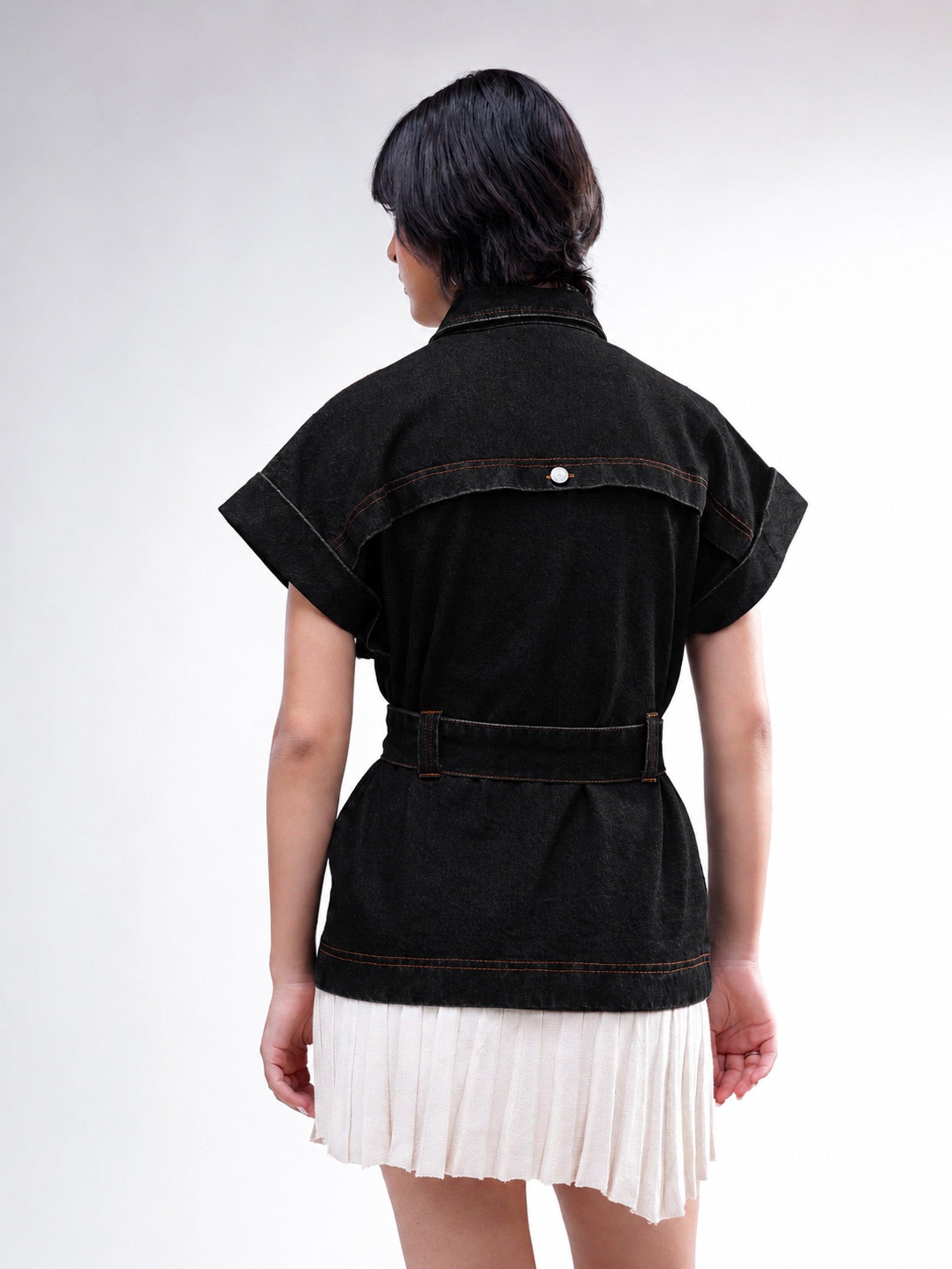 DesiQlo Black Denim Front Box Pockets Gillet - Black