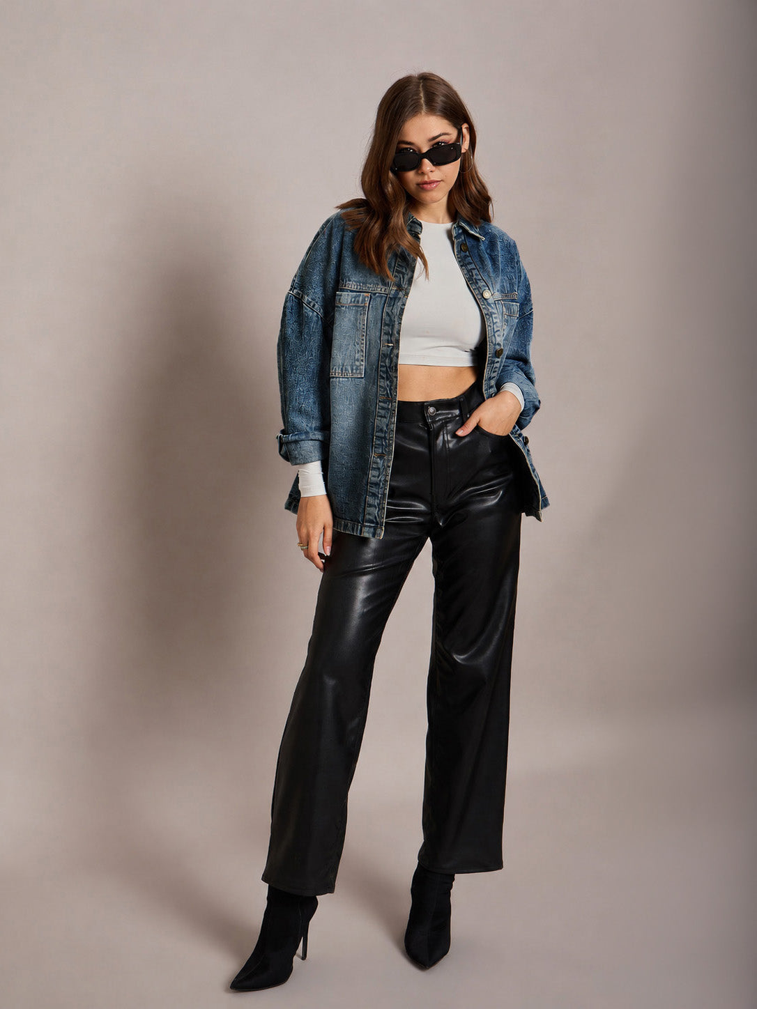 DesiQlo Blue Wash Denim Oversized Jacket - Blue