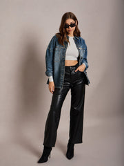 Women Blue Wash Denim Oversized Jacket