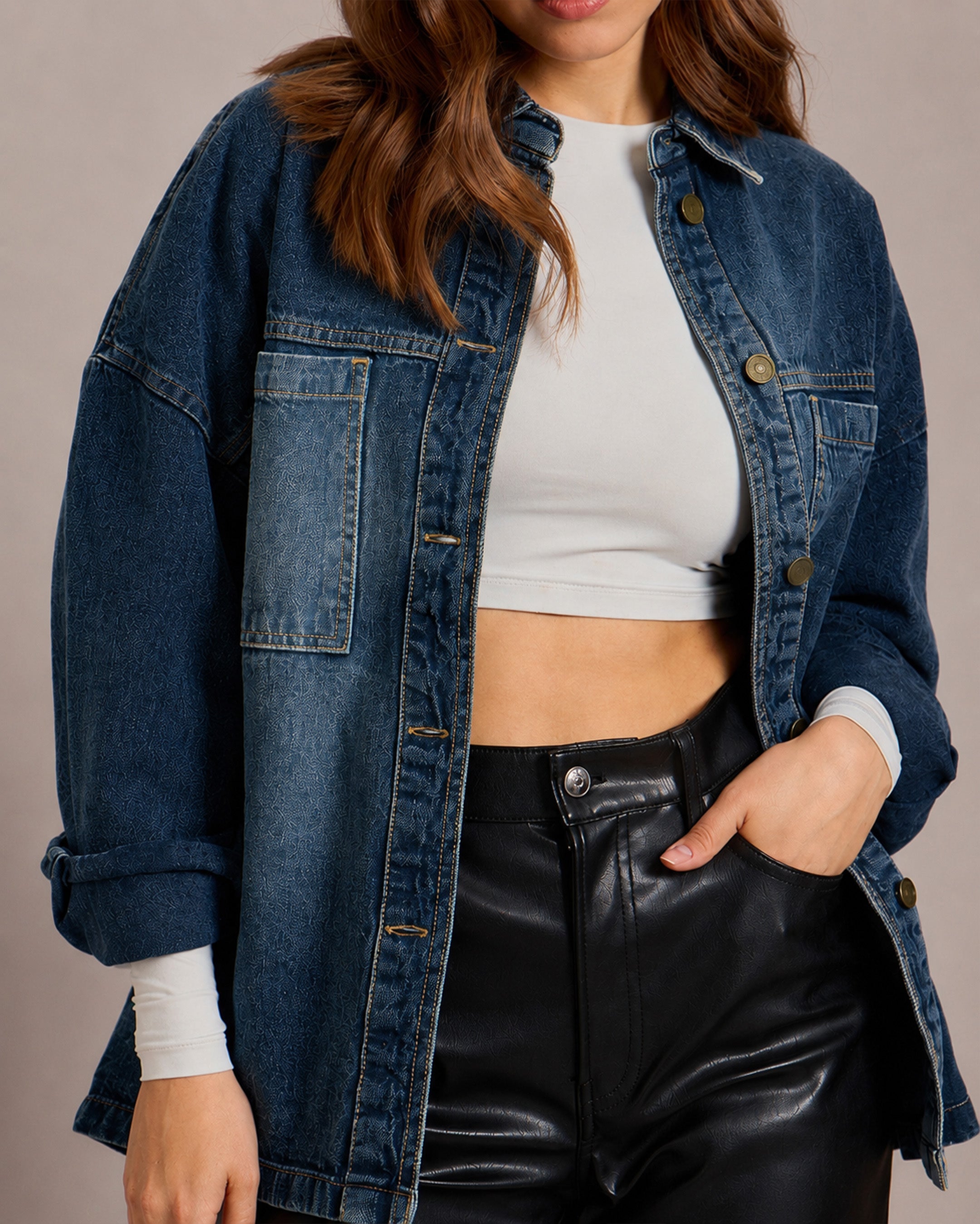 DesiQlo Blue Wash Denim Oversized Jacket - Blue