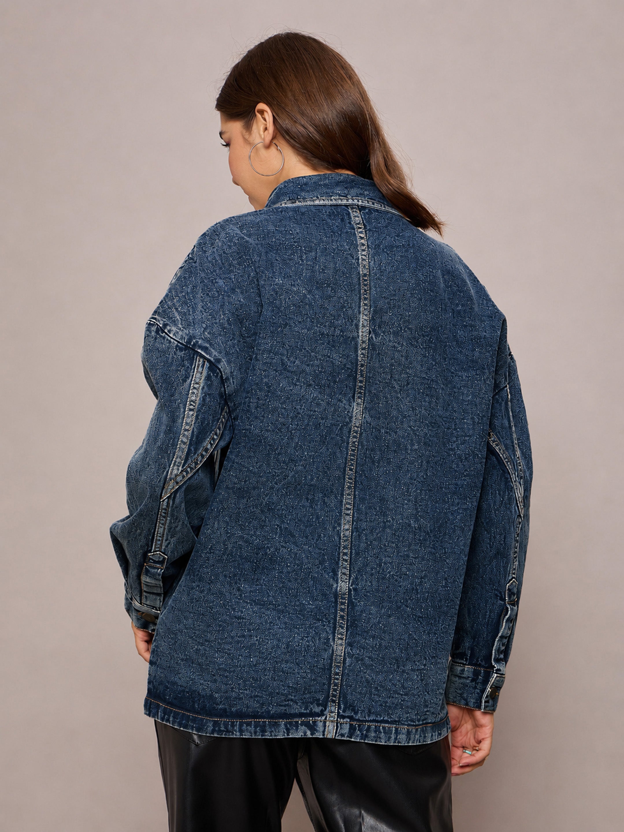 DesiQlo Blue Wash Denim Oversized Jacket - Blue