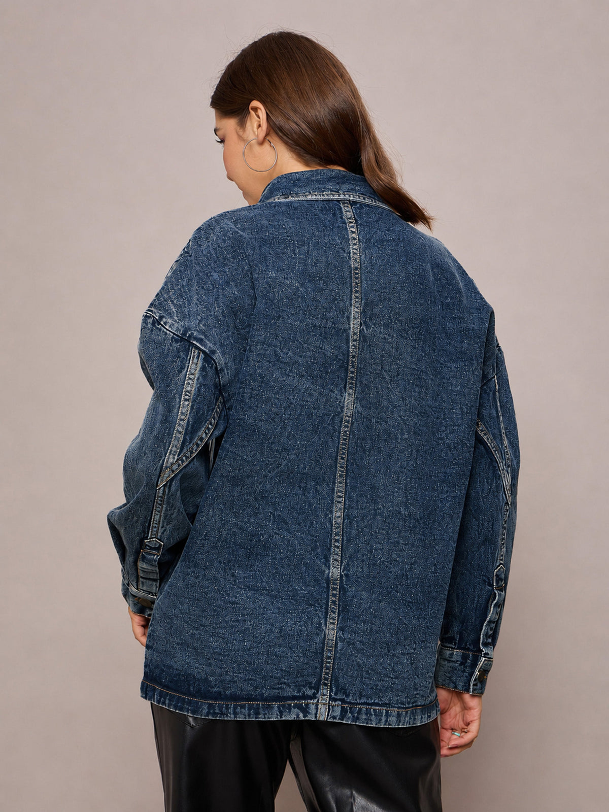 Women Blue Wash Denim Oversized Jacket