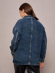 Women Blue Wash Denim Oversized Jacket