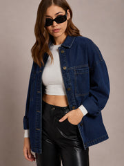 Women Navy Denim Oversized Jacket