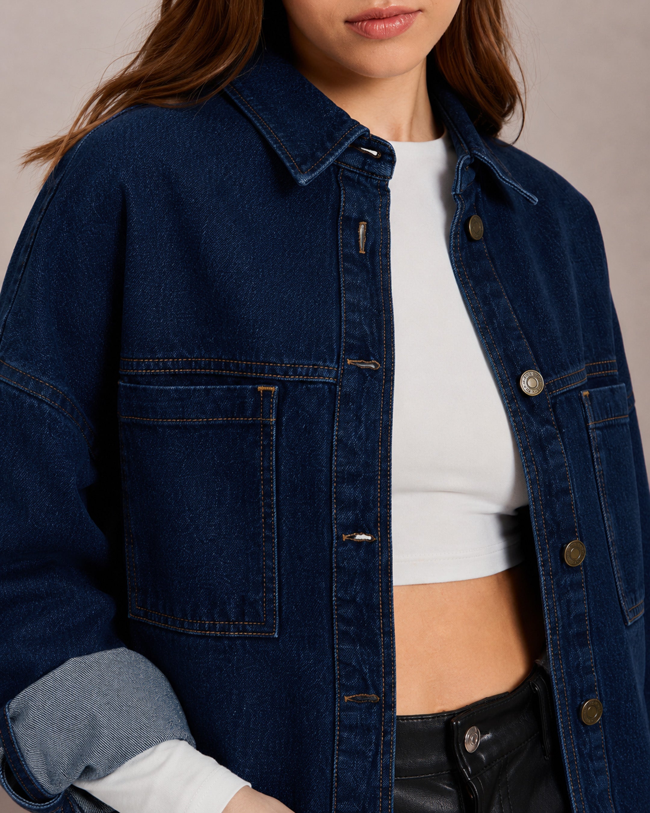 DesiQlo Navy Denim Oversized Jacket - Navy Blue