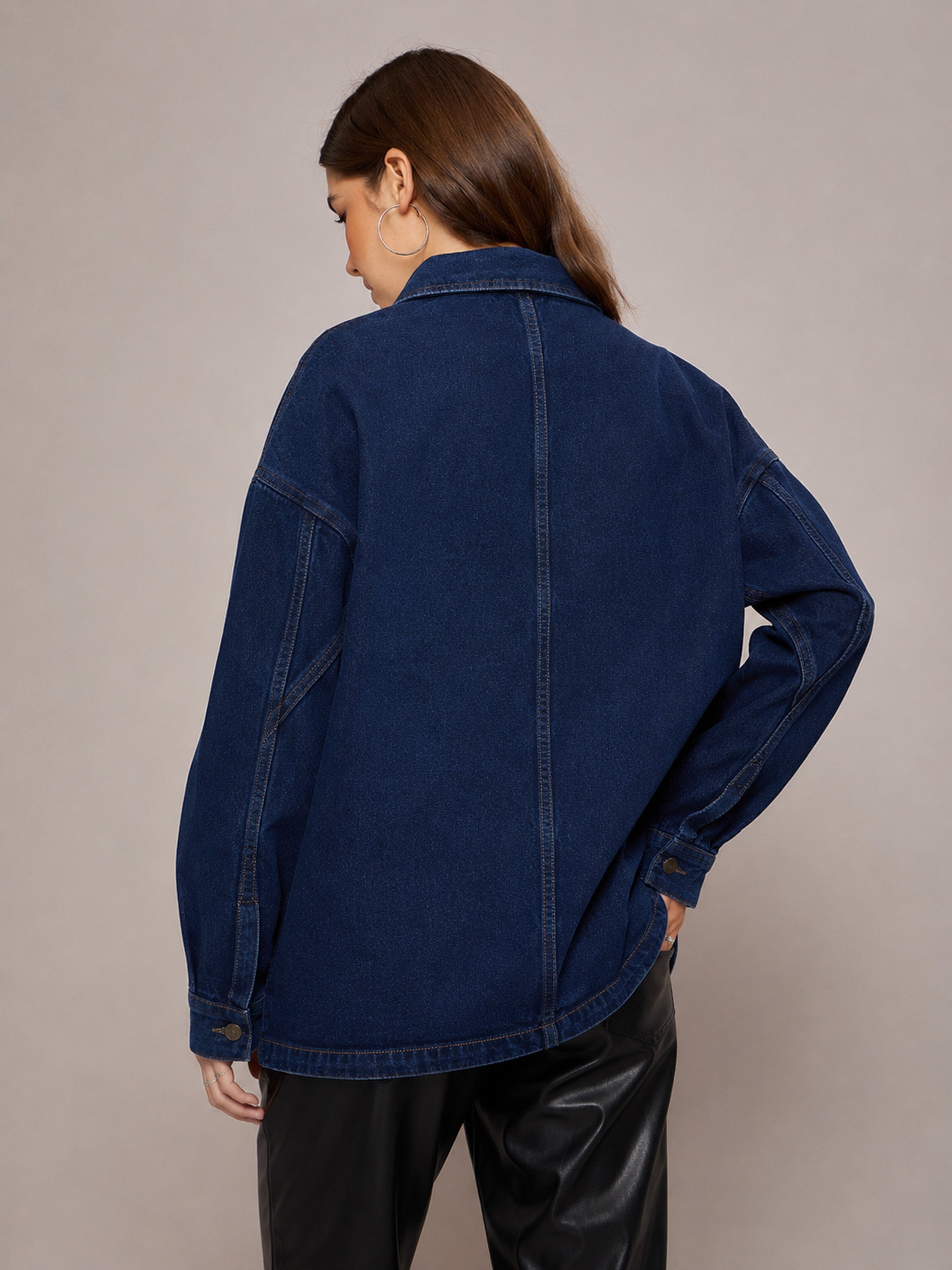 DesiQlo Navy Denim Oversized Jacket - Navy Blue