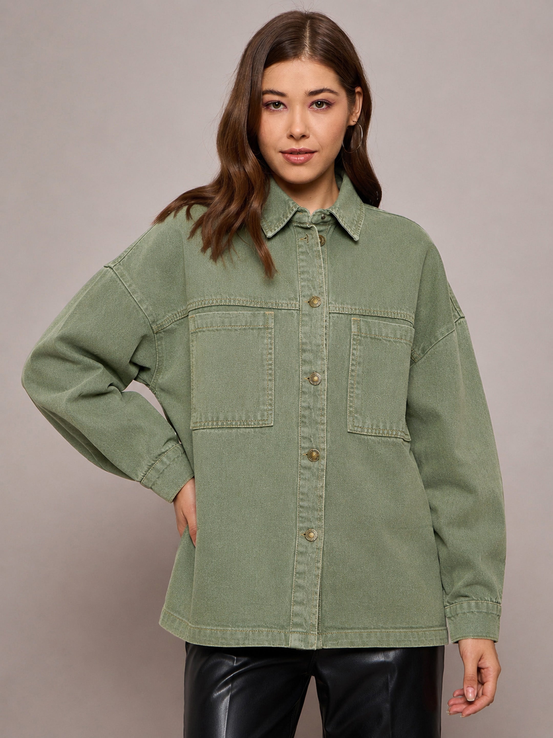 DesiQlo Green Denim Oversized Jacket - Green