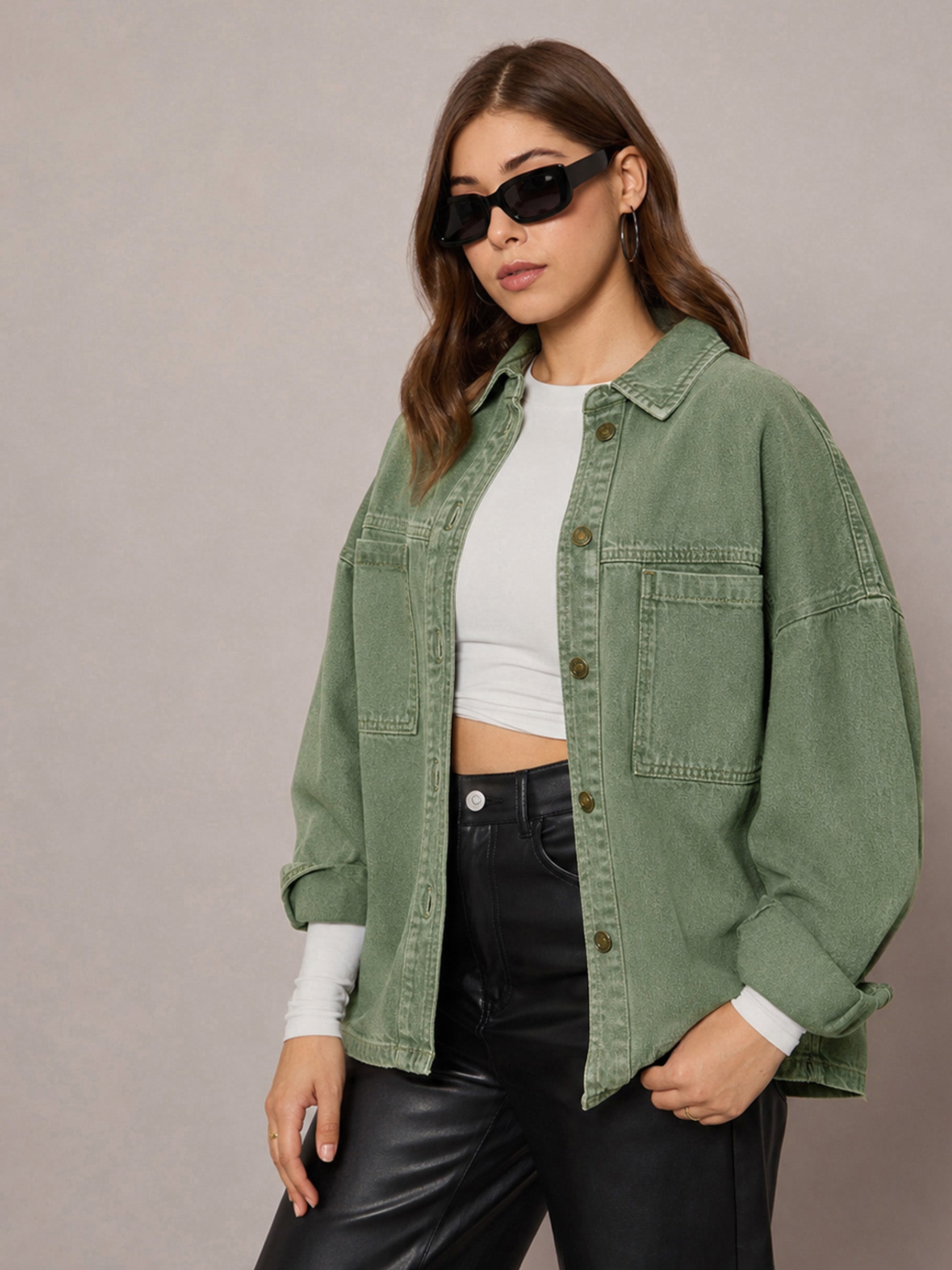 DesiQlo Green Denim Oversized Jacket - Green