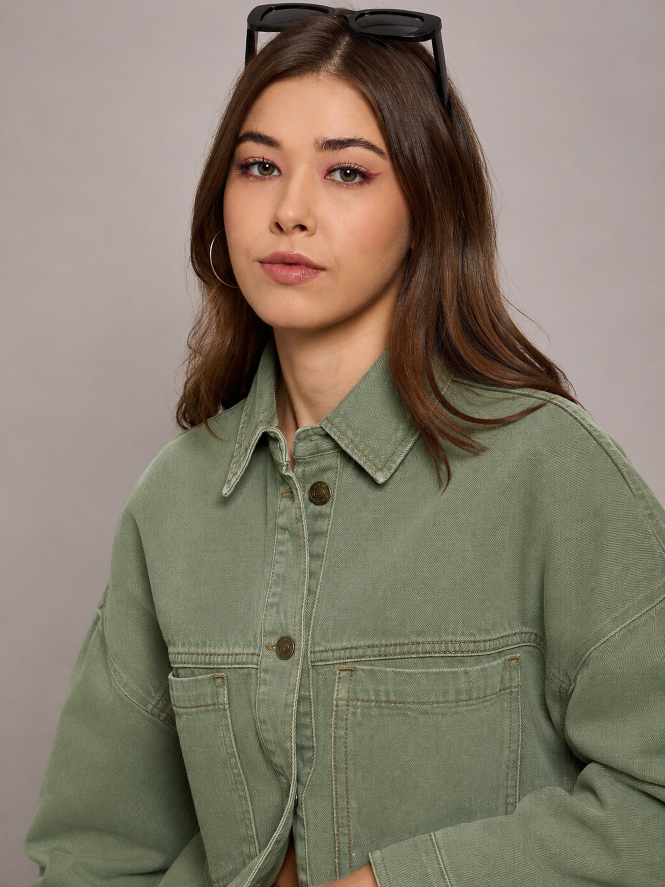 DesiQlo Green Denim Oversized Jacket - Green